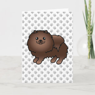 Cartão Brown Pomeranian Cute Cartoon Dog & Paws