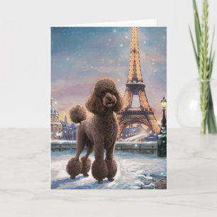 Cartão Brown Poodle Winter in Paris Painting Art