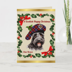 Cartão Brown Scottie Dog Personalizado Xmas