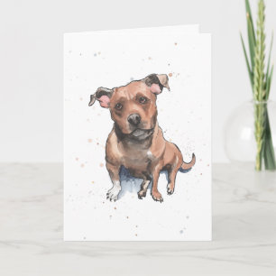Cartão Brown Staffordshire Terrier watercolor Birthday
