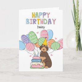Cartão Brown Tan Aussiedoodle Dog Feliz Aniversário