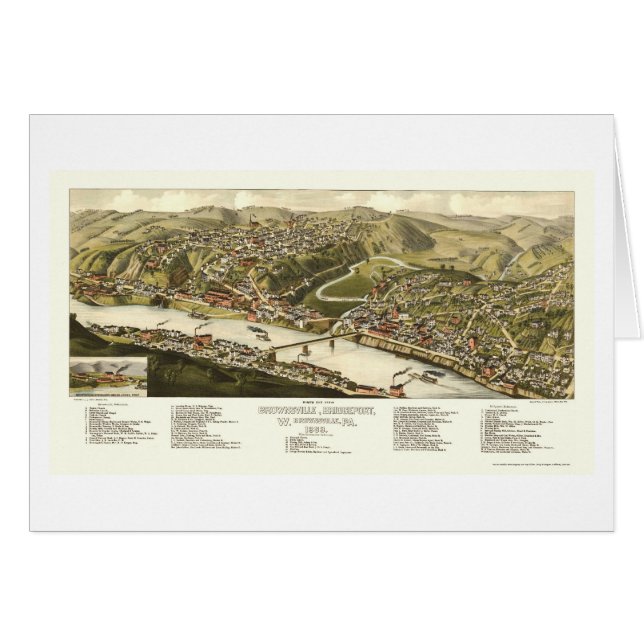Cartão Brownsville, mapa panorâmico do PA - 1883 (Frente Horizontal)