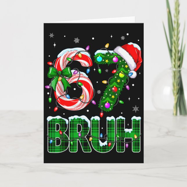 Cartão Bruh 67 Seis Sete 6 7 Meme Árvore de Natal Doce Ca (Frente)