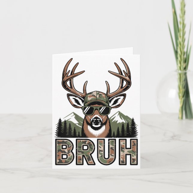 Cartão Bruh Camo Deer Hunting Camouflage Elk Buck Funny Y (Frente)