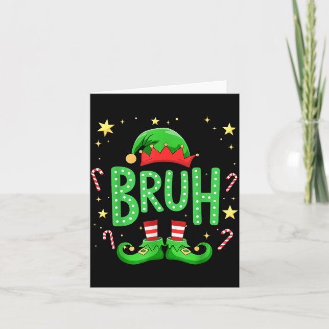 Cartão Bruh Christmas Elf Funny Xmas Kids Boys Christmas  (Frente)