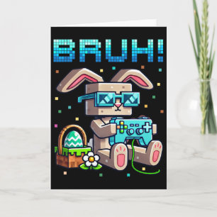 Cartão Bruh Feliz Coelho de Páscoa Caça a Ovos Video Game