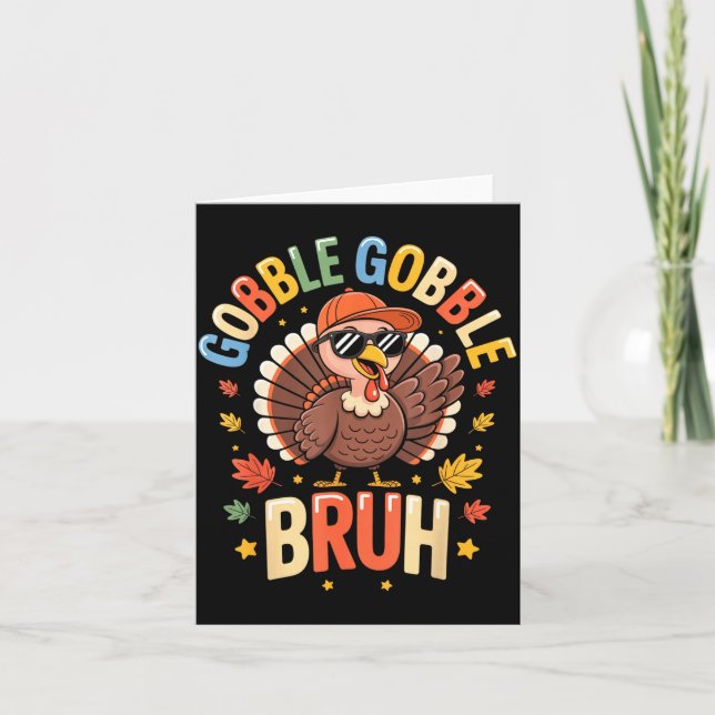 Cartão Bruh Funny Thanksgiving Turkey Gobble Shirt Boys G (Frente)