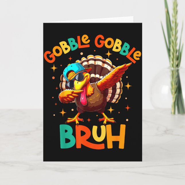 Cartão Bruh Funny Thanksgiving Turkey Gobble Shirt Boys G (Frente)