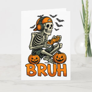 Cartão Bruh Halloween Boys Kids Gamer Mens Skeleton Vídeo