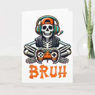 Cartão Bruh Halloween Boys Kids Gamer Mens Skeleton Vídeo