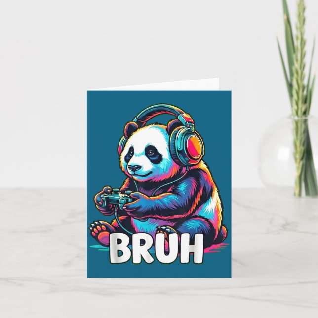 Cartão Bruh Panda Gamer With Headphones Controller  (Frente)