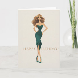 Cartão Brunette in Elegant Dark Teal Dress Fashion BDay