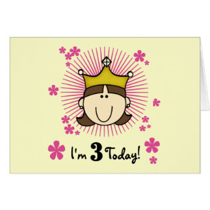 Cartão Brunette Princess aniversário de 3 anos Camisetas
