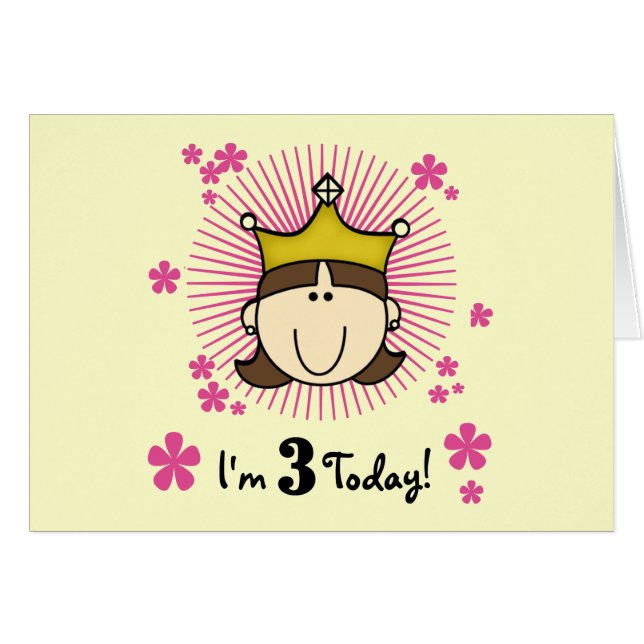 Cartão Brunette Princess aniversário de 3 anos Camisetas  (Frente Horizontal)