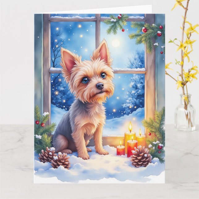 Cartão Brussels Griffon Frosted Window Christmas Art (Flor Amarela)