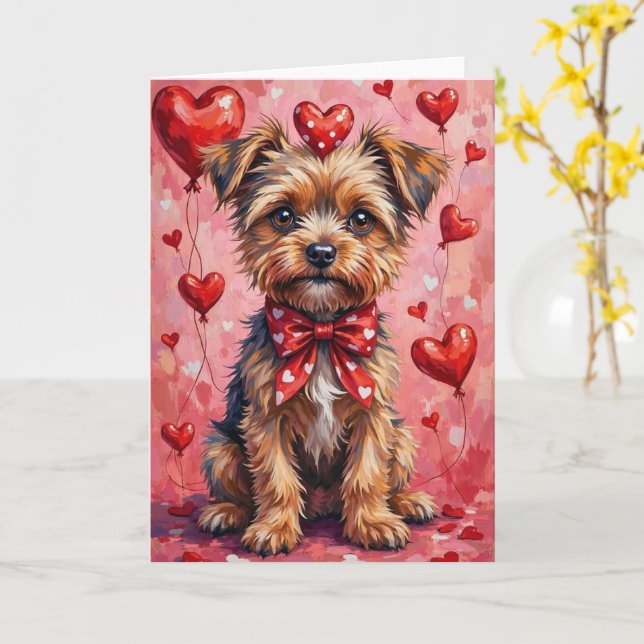Cartão Brussels Griffon Valentine Dog Sitting with Hearts (Flor Amarela)