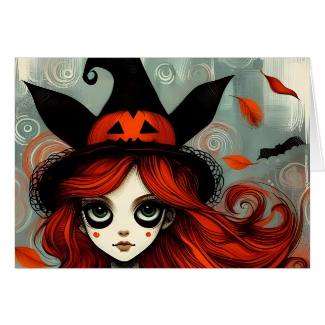 Cartão Bruxa Assombrada de Halloween (Frente Horizontal)