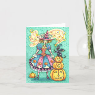 Cartão Bruxa da Festa Cor-de-Rosa, Magia de Halloween Gat