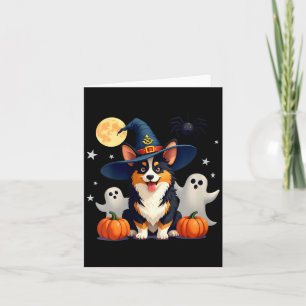 Cartão Bruxa de Corgi Preto e Bege de Halloween Feminino