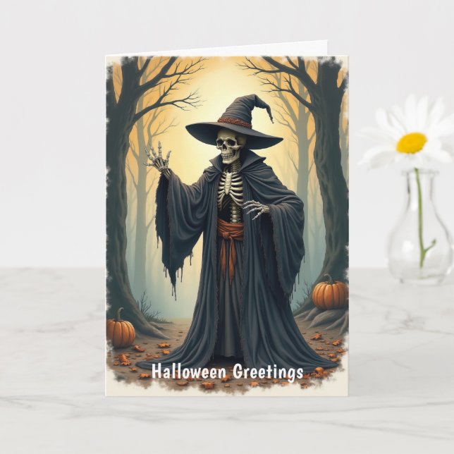 Cartão Bruxa de Esqueleto Spookie no Halloween da Florest (Planta pequena)