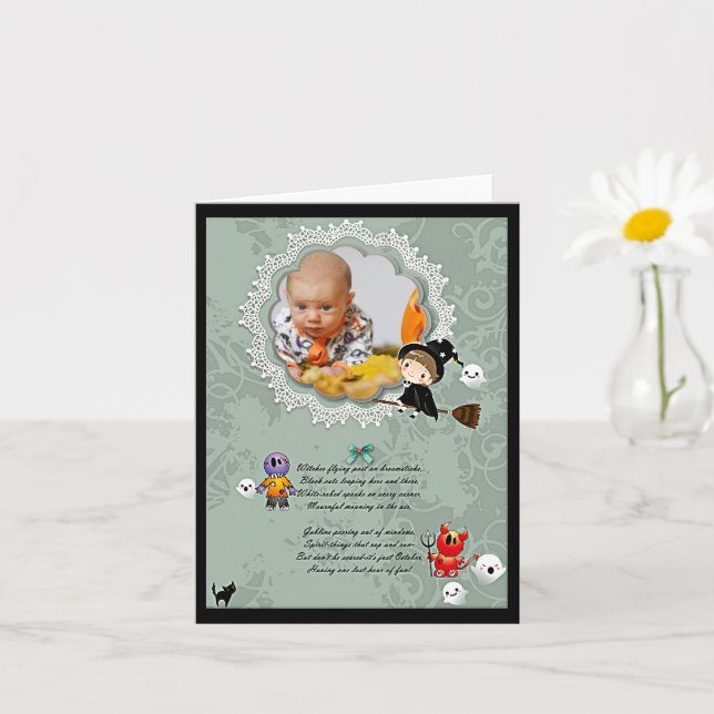 Cartão Bruxa de Foto Personalizada de Halloween Monstros  (Planta pequena)