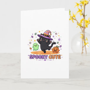 Cartão Bruxa de Gatinho Preto Fofo de Halloween