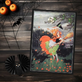 Cartão Bruxa de Halloween com Gatos Negros