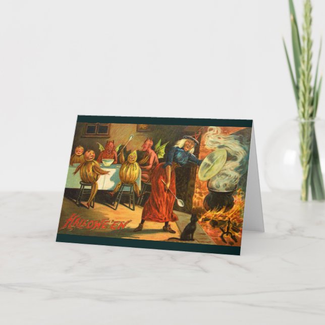 Cartão Bruxa de Halloween do cozinhar (Frente)