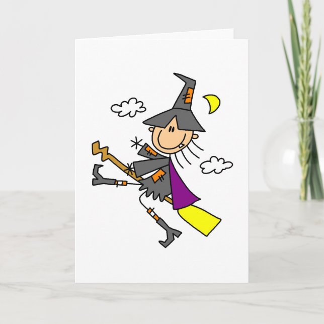 Cartão Bruxa de Halloween na Broom (Frente)