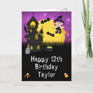 Cartão Bruxa de Halloween Roxa Feliz Aniversário