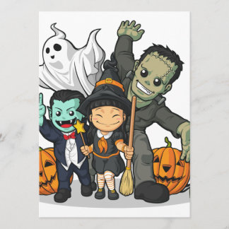 Cartão Bruxa de Halloween, Vampiro, Frankenstein & Ghost