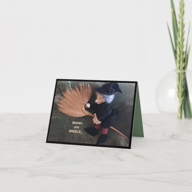 Cartão Bruxa de uma Broom Humorosa (Frente)