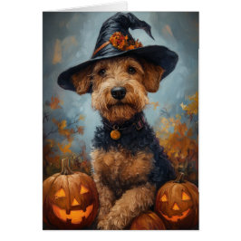 Cartão Bruxa do Airedale no Halloween