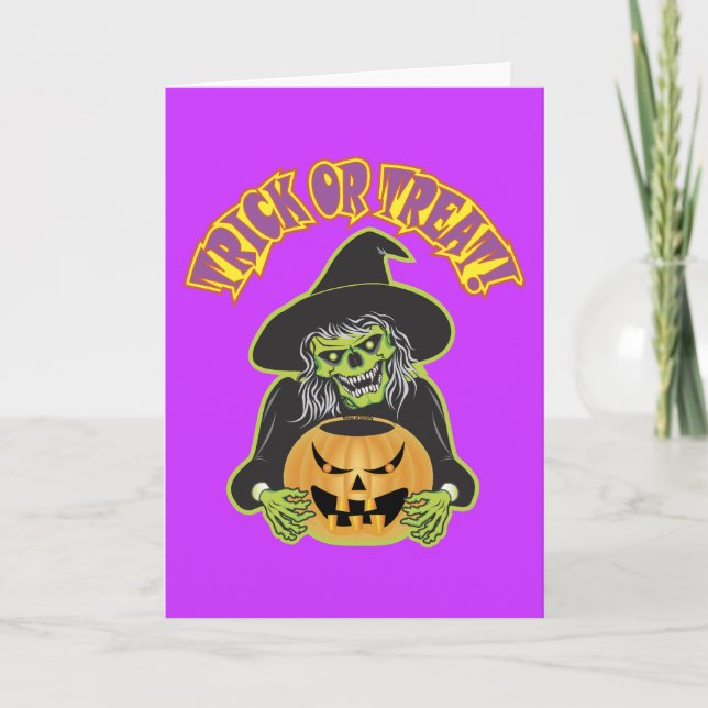 Cartão Bruxa do Halloween Caveira (Frente)