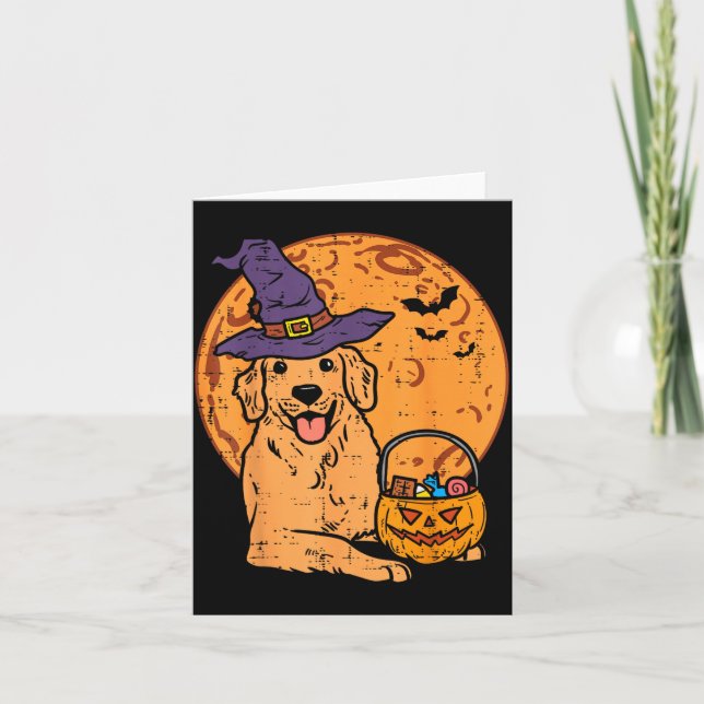 Cartão Bruxa do Retriever Dourado Lua Jack O Lantern (Frente)