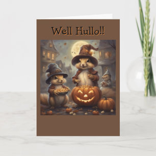 Cartão Bruxa Esquilo Mundo Antigo Halloween Engraçado