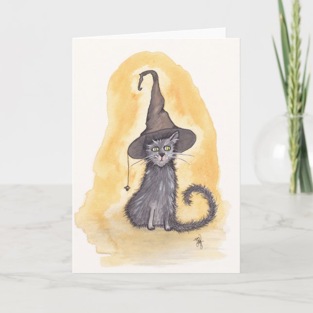 Cartão Bruxa Gatinho de Halloween (Frente)