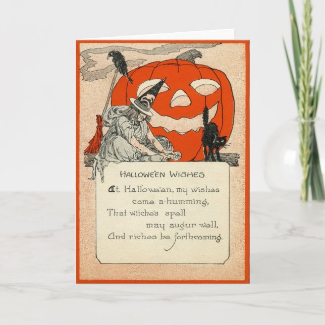 Cartão Bruxa Jack O Lanterna Black Cat Raven (Frente)