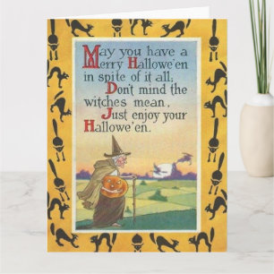 Cartão Bruxa Jack O' Lanterna Pumpkin Black Cat