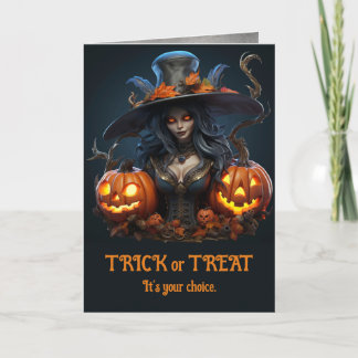 Cartão Bruxa Moderna do Halloween com Jack o' Lanterns