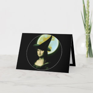 Cartão Bruxa Mona Lisa Halloween Lua Cheia