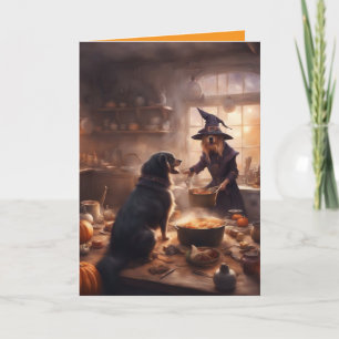 Cartão Bruxa na cozinha no cumprimento de Halloween