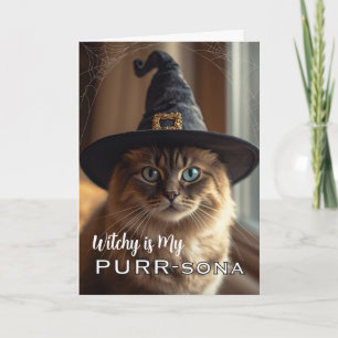 Cartão Bruxa PURR-sona com Gato Bruxa de Halloween