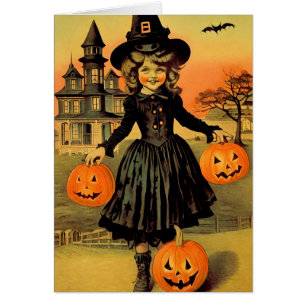 Cartão Bruxa Retro do Halloween