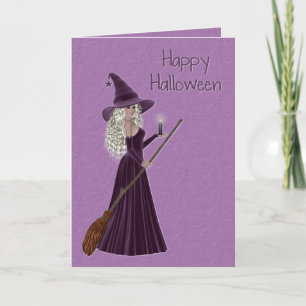 Cartão Bruxa Roxa Feliz de Halloween