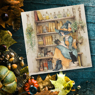 Cartão Bruxa Vintage Lê Tarot & Gato Preto Fofo Gótico