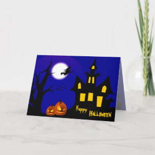 Cartão Bruxa Voadora na Noite de Halloween