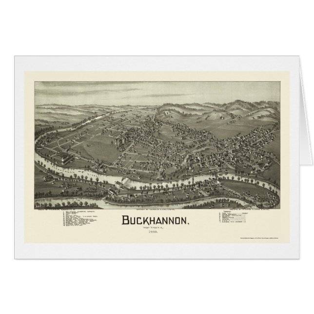 Cartão Buckhannon, mapa panorâmico de WV - 1900 (Frente Horizontal)