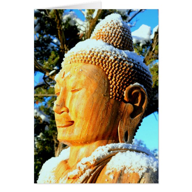 Cartão Buda cabeça na neve (Frente)