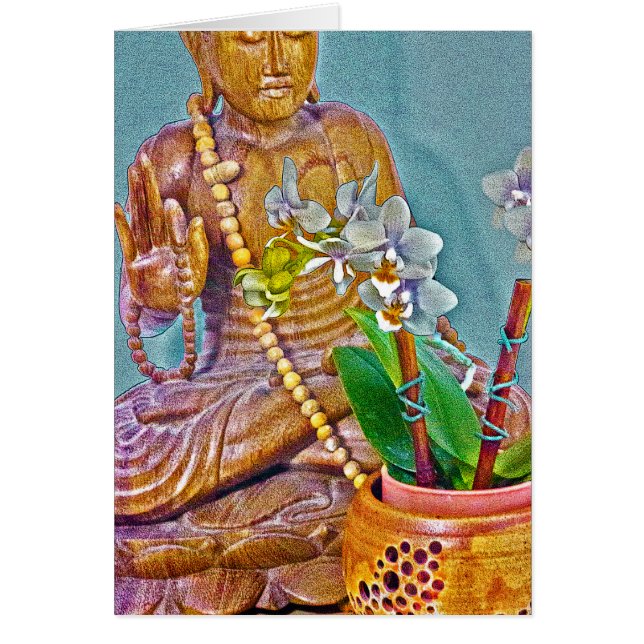 Cartão Buda com Orquídeas Brancas (Frente)